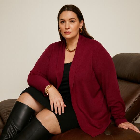 EILEEN FISHER Silk Cotton Open Front Cardigan Sweater Raspberry Pink Sz M {SS19} - Picture 1 of 5